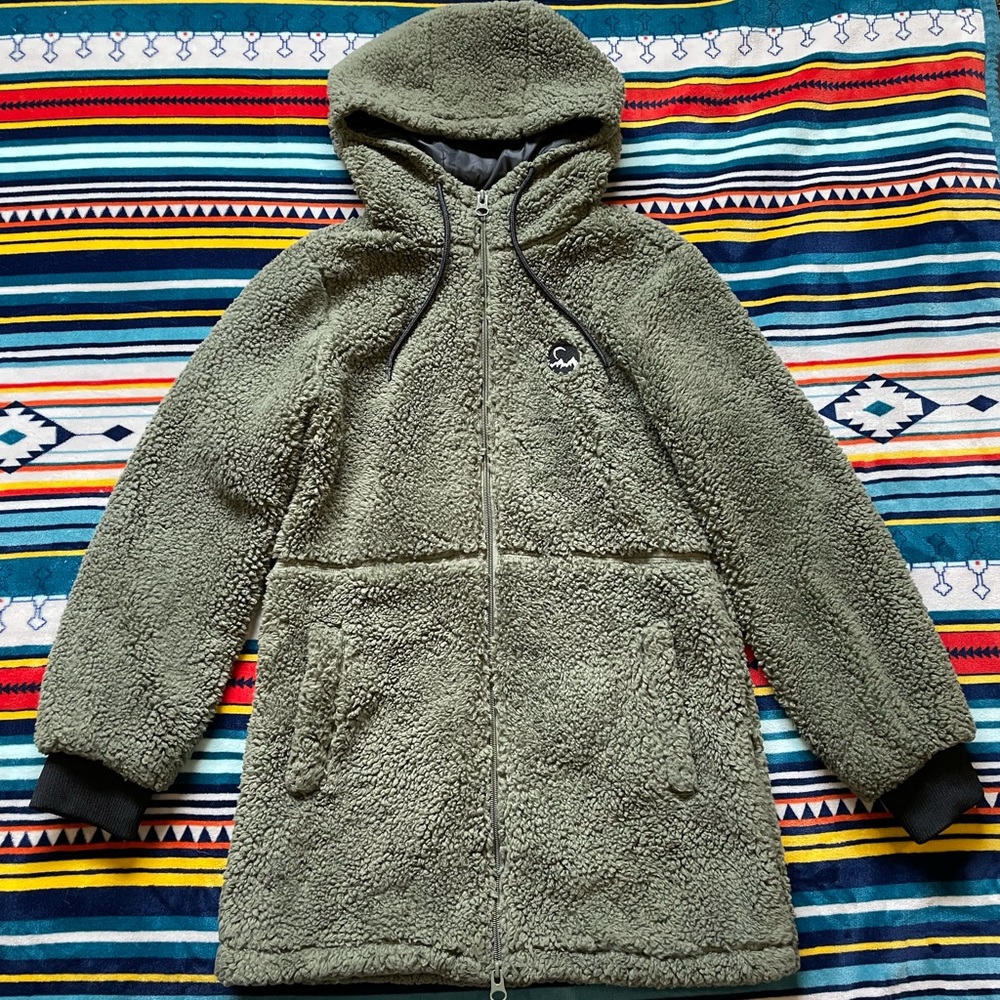 Zyia Olive Long Teddy hooded Jacket Size S